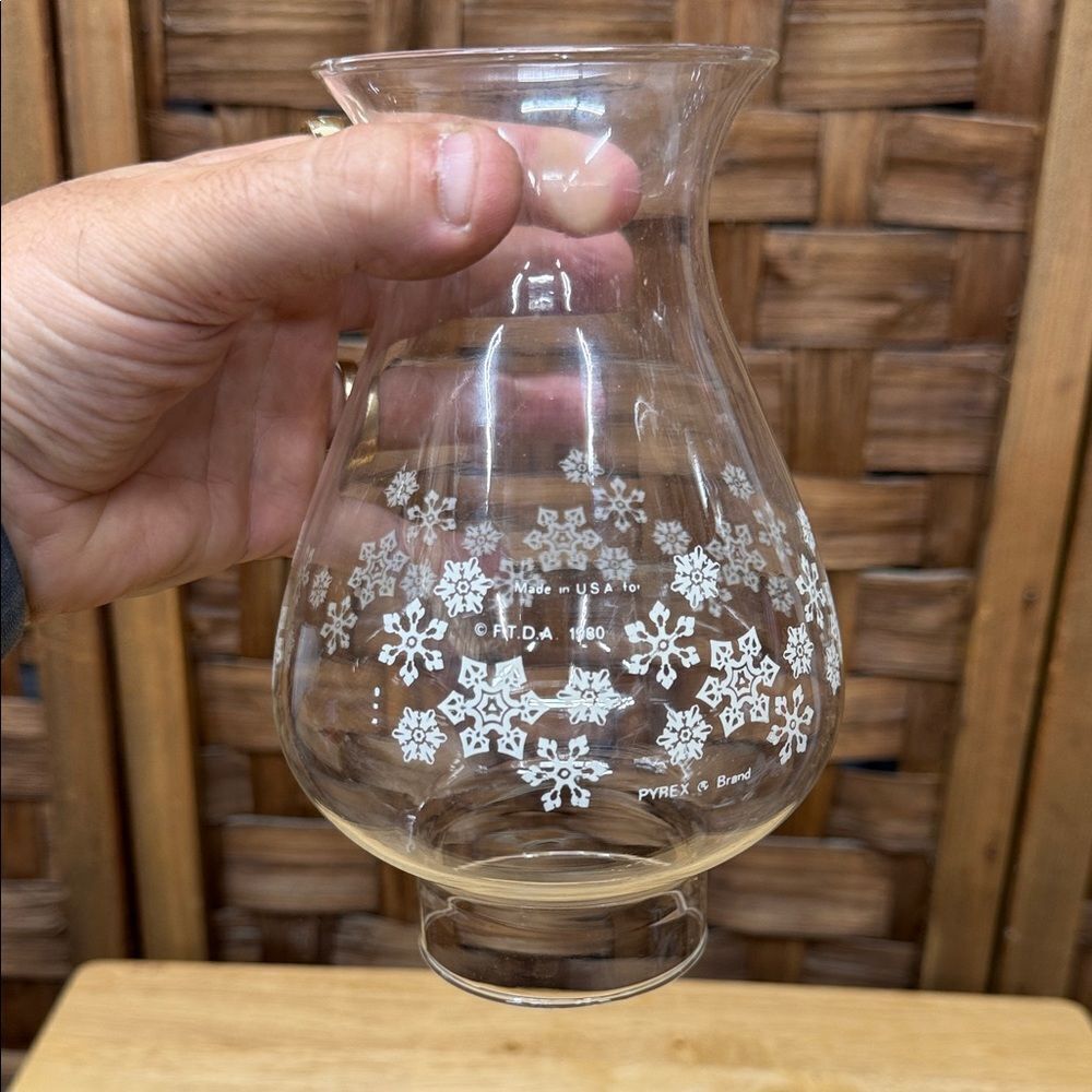 Pyrex Glass Vase with White Snowflake Pattern